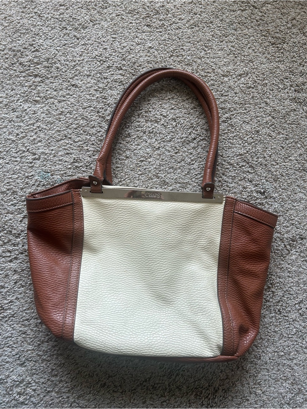 Chaps Two-Tone Leather Tote in Cream and Brown